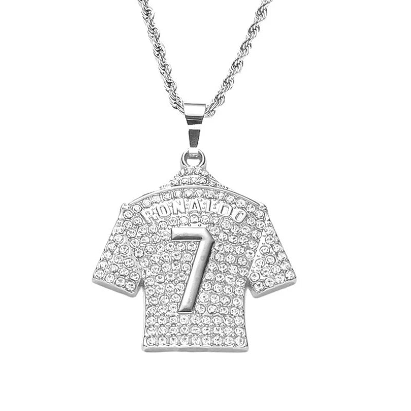 HNSP Cristiano Ronaldo CR 7 Jersey Full Zircon Pendant Chain Necklace For Men Boy Soccer Fans Hip Hop Jewelry Accessories