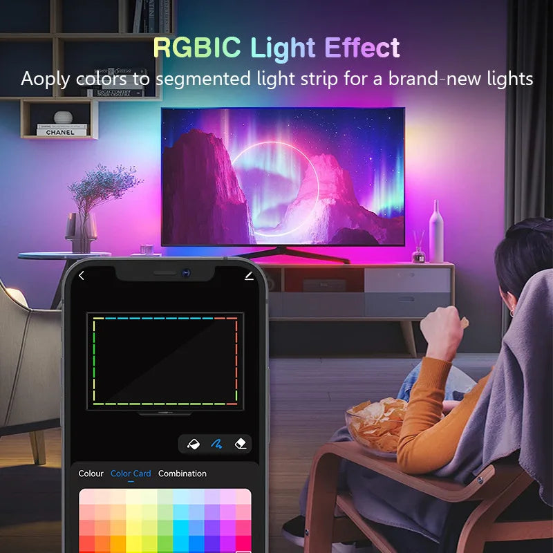 RGBIC LED Light Strip Camera TV Screen Synchronization APP Music Synchronization Game Bedroom TV Background Ambient Light