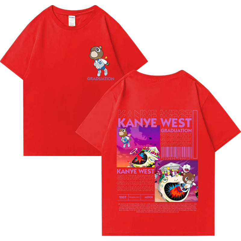 Kanye West Graduation Bear Double Sided Printed T shirt Men Women Fashion Hip Hop Cool Tops short sleeve Unisex Cotton T-shirts