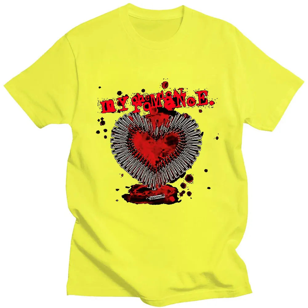 Rock Band My Chemical Romance Heart Bullets Graphic T Shirts Men Women Vintage Hip Hop Short Sleeve Cotton Tee Shirt Streetwear