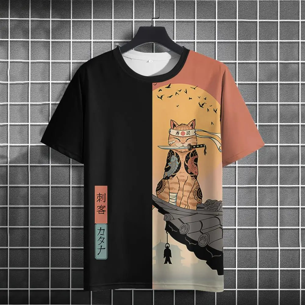 Unisex 2024 T Shirt Men Women Japanese Samurai Cat 3d Printed T Shirts For Casual Fashion Funny Shirt Top Tee Men Clothing