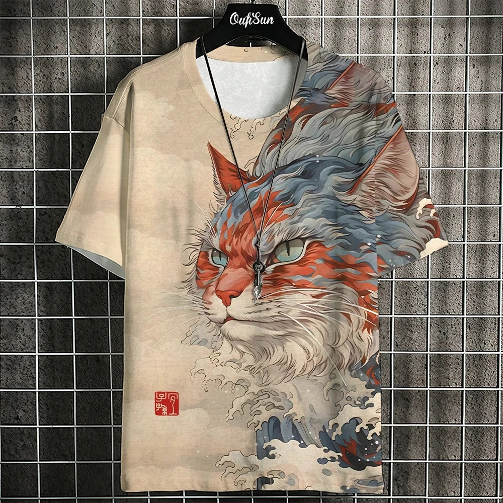 Unisex 2024 T Shirt Men Women Japanese Samurai Cat 3d Printed T Shirts For Casual Fashion Funny Shirt Top Tee Men Clothing