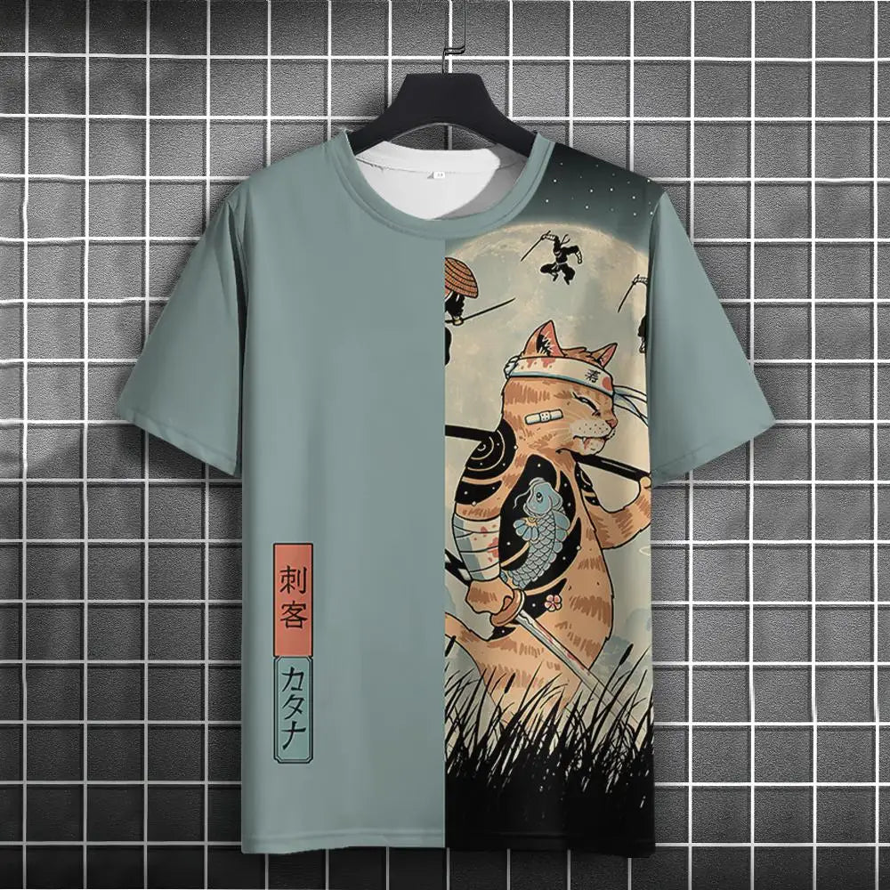 Unisex 2024 T Shirt Men Women Japanese Samurai Cat 3d Printed T Shirts For Casual Fashion Funny Shirt Top Tee Men Clothing