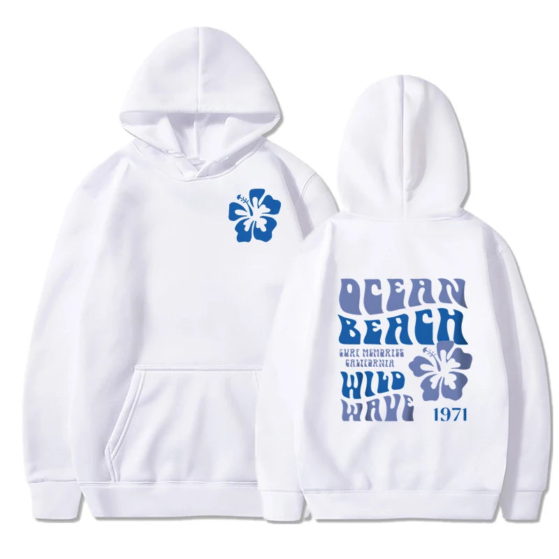 Ocean Beach Wild Wave Print Hoodie Women Vintage Long Sleeve Floral Letter Hooded Fashion Aesthetics Chasing Sunsets Sweatshirt