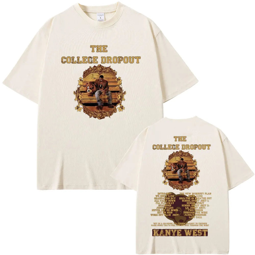 Rapper Kanye West Graduation Bear Double Sided Print T Shirt Men Women Fashion Hip Hop Oversized T-shirt Men's Cotton T-shirts