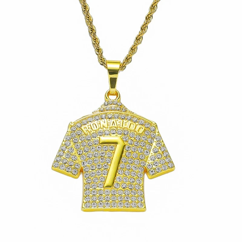 HNSP Cristiano Ronaldo CR 7 Jersey Full Zircon Pendant Chain Necklace For Men Boy Soccer Fans Hip Hop Jewelry Accessories