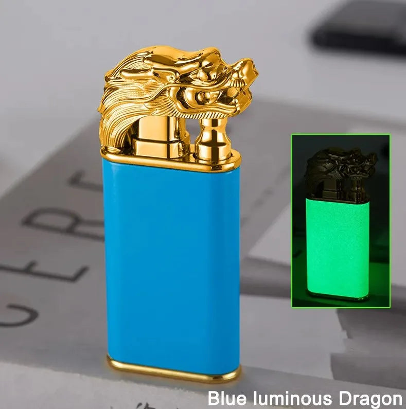 New Windproof Double Flame Cigar Torch Lighter Dragon Tiger Crocodile Dolphin Glow Lighter Luminous