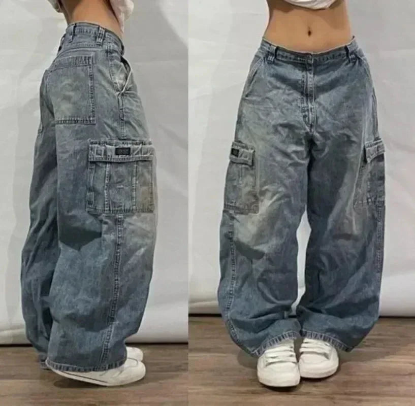 American Y2K New Fashion Pattern Embroidery Loose Jeans Men Street Casual Joker Mopping Oversized Wide-leg Pants Couple Jeans