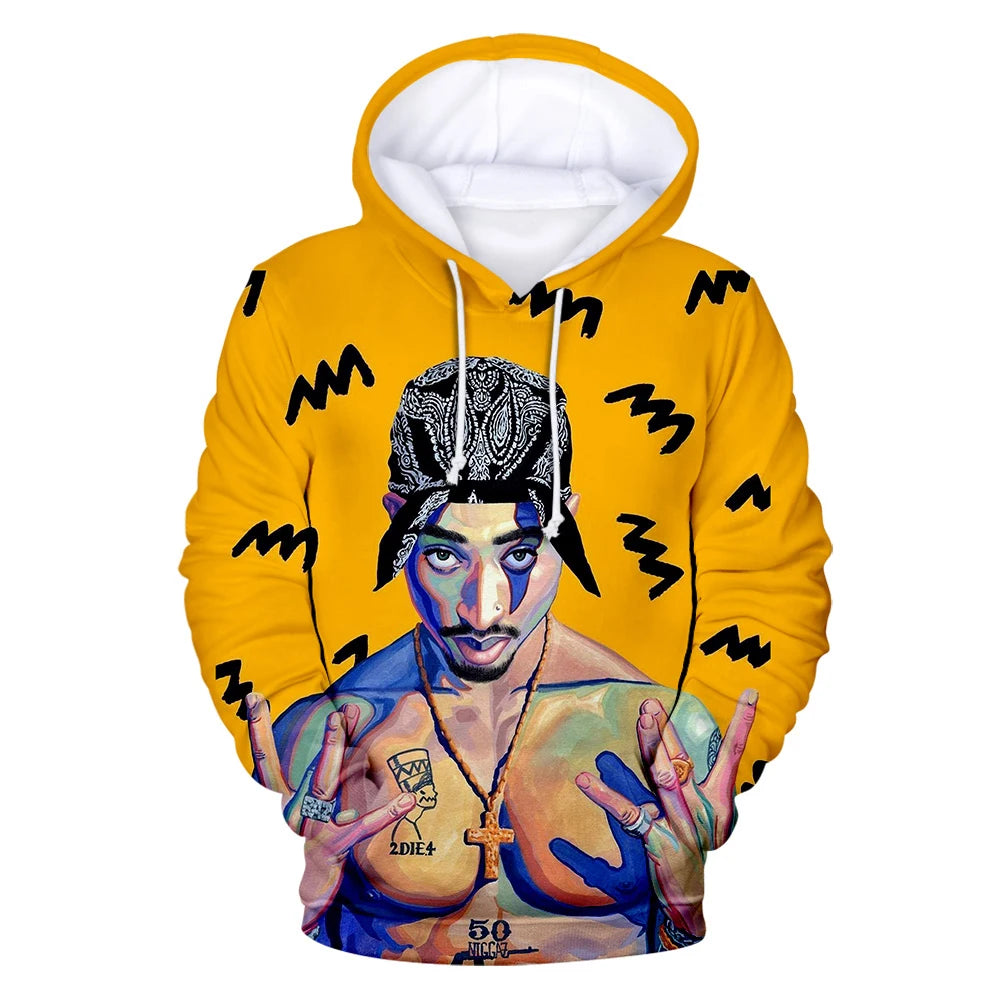 2PAC Hoodies Rapper Tupac 3D Print Tracksuit Men Women Fashion Hip Hop Oversized Sweatshirts Hoodie Male Pullovers Man Clothing