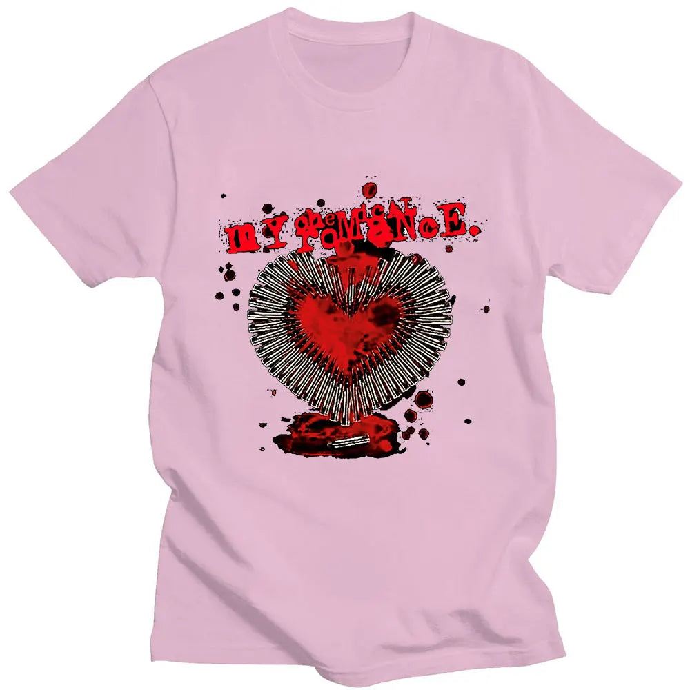 Rock Band My Chemical Romance Heart Bullets Graphic T Shirts Men Women Vintage Hip Hop Short Sleeve Cotton Tee Shirt Streetwear