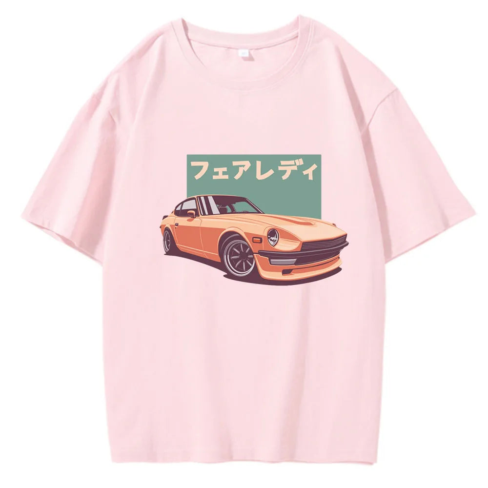 JDM T-shirts Japanese Retro Car Print 100% Cotton O-Neck Summer CRX Harajuku Oversized Tops Mens Casual Tees Camisetas