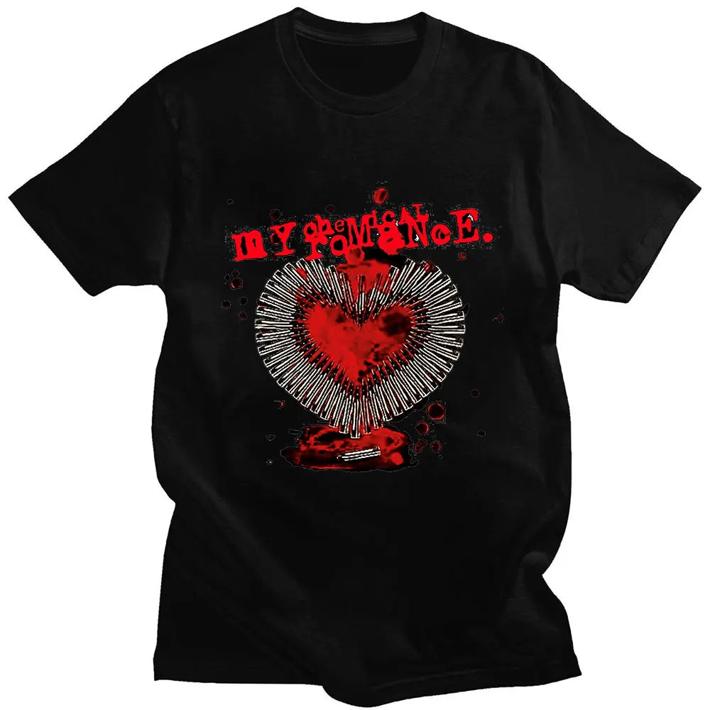 Rock Band My Chemical Romance Heart Bullets Graphic T Shirts Men Women Vintage Hip Hop Short Sleeve Cotton Tee Shirt Streetwear