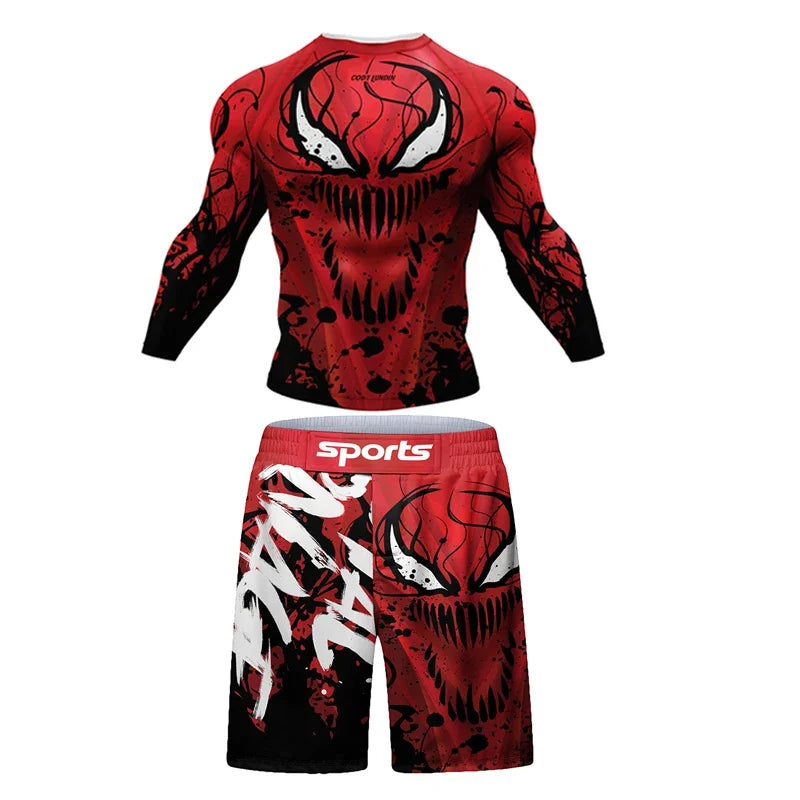 2023 New Men MMA Compression T-shirt Shorts Spartan Set Rashguard Jiu jitsu Shirts Clothes Fitness Bjj Boxing Boxe Sport Suits