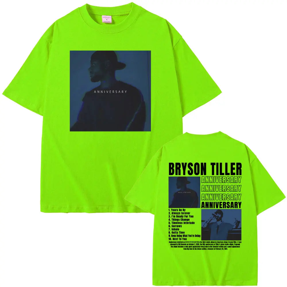 Rapper Bryson Tiller ANNIVERSARY Double Sided Print Tshirt Male Hip Hop Streetwear Oversized T-shirts Men's Casual Vintage Tees