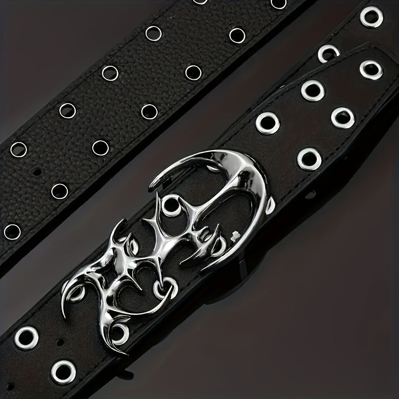 Y2K-Inspired Punk Hollow Faux Leather Belt for Men - Trendy Accessory with Unique Alloy Buckle, Perfect Gift Idea