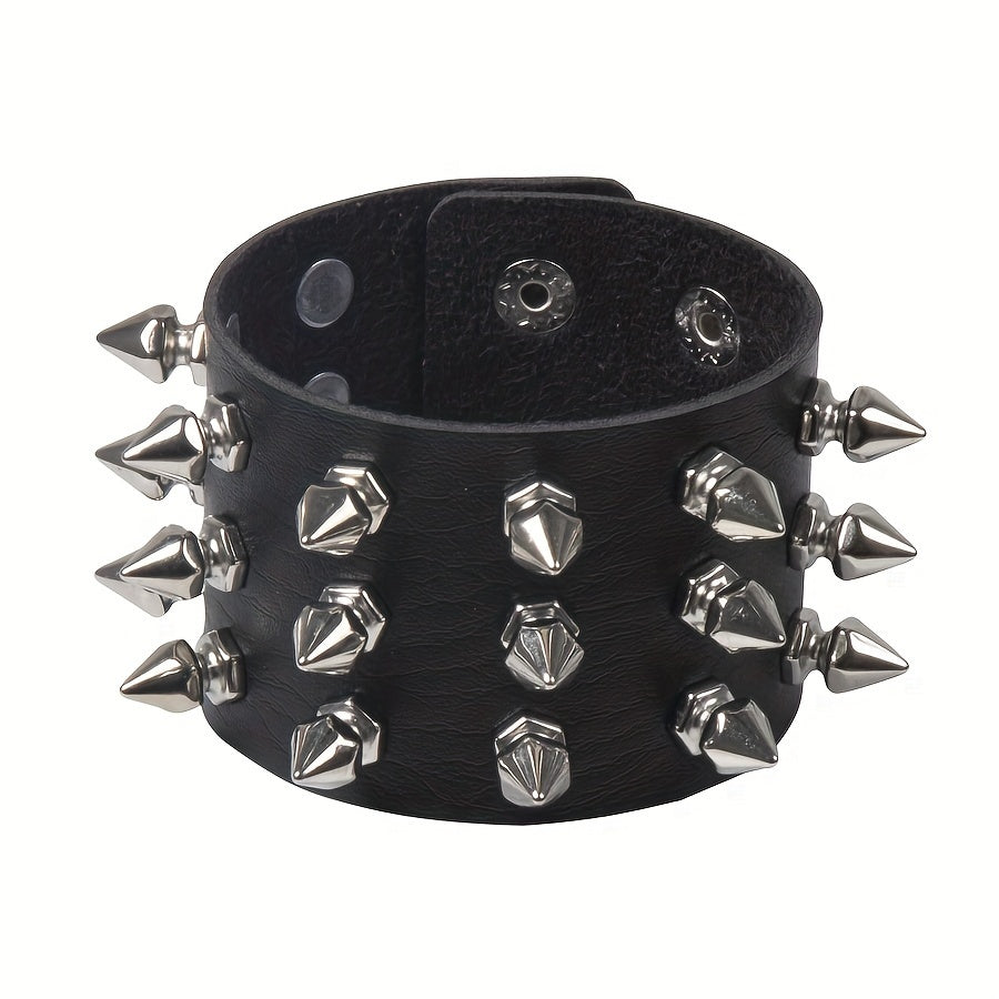 1pc Rivet Punk Style PU Leather Bangle, Bracelet For Men Women