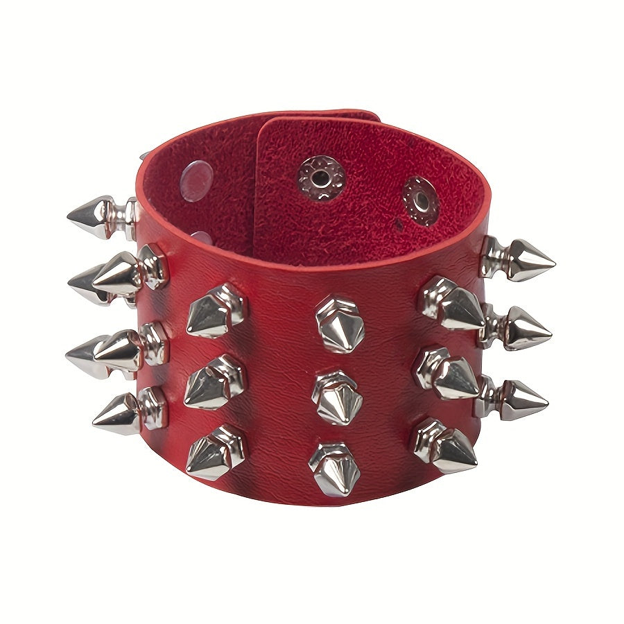 1pc Rivet Punk Style PU Leather Bangle, Bracelet For Men Women