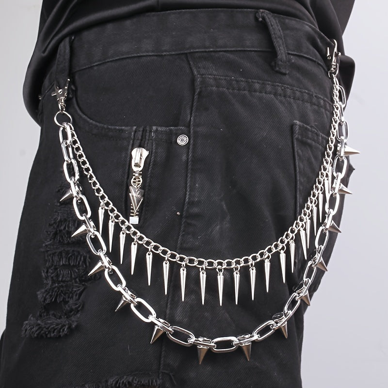 European and American Punk Rivet Chain Double Layer Pants Chain Trendy Hip Hop Hanging Decoration ins Waist Chain Female Student Belt Pants Accessories