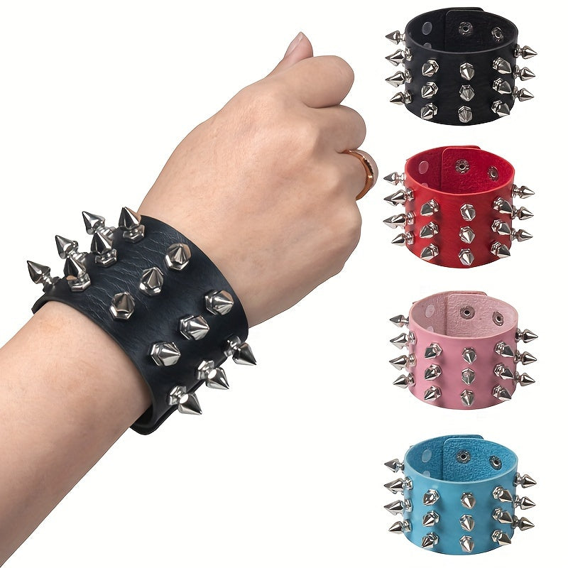 1pc Rivet Punk Style PU Leather Bangle, Bracelet For Men Women